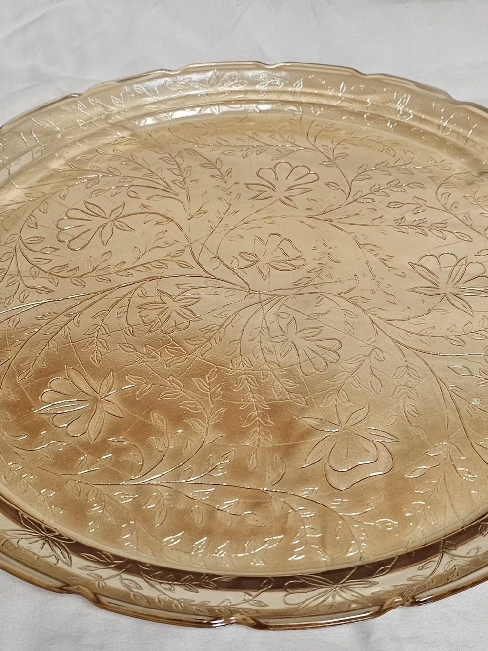 Amber Floral Glass Serving Tray